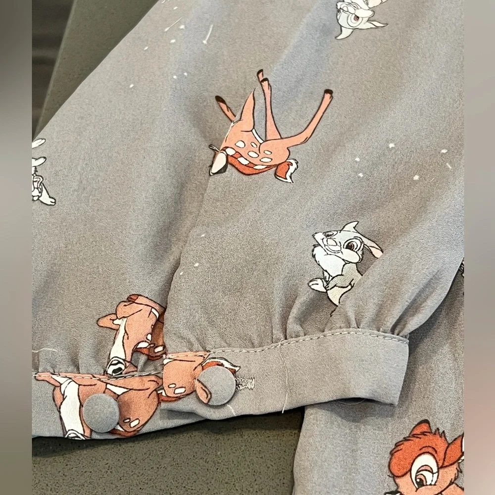 Torrid Plus Size 2 Disney Bambi Thumper Georgette Secretary Tie Peasant Blouse - Picture 7 of 9
